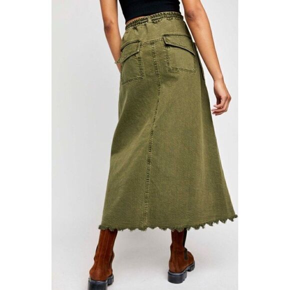 NWT FREE PEOPLE Sz L WOKE UP LIKE THIS DENIM MAXI SKIRT - Picture 5 of 5